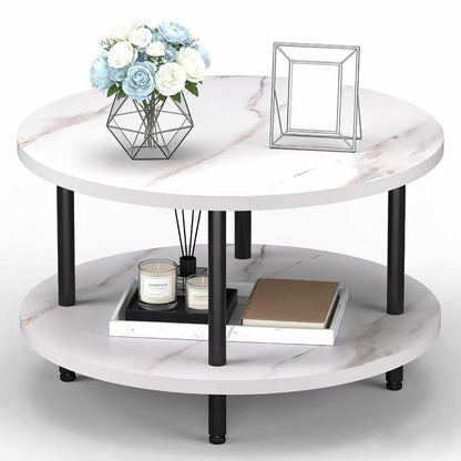 Round Coffee Table with Metal Frame for Living Room & Office