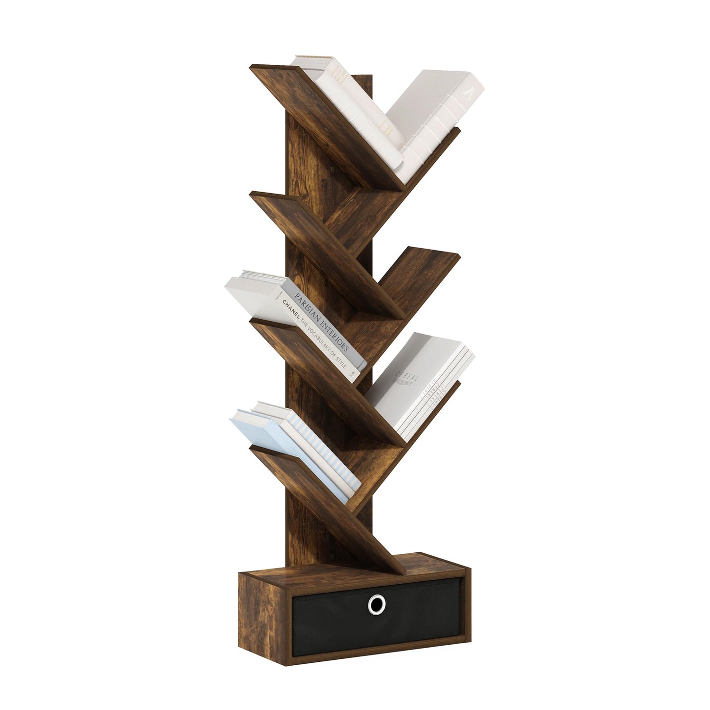 Tiered Wood Bookshelf with Open Storage Shelves for Home & Office