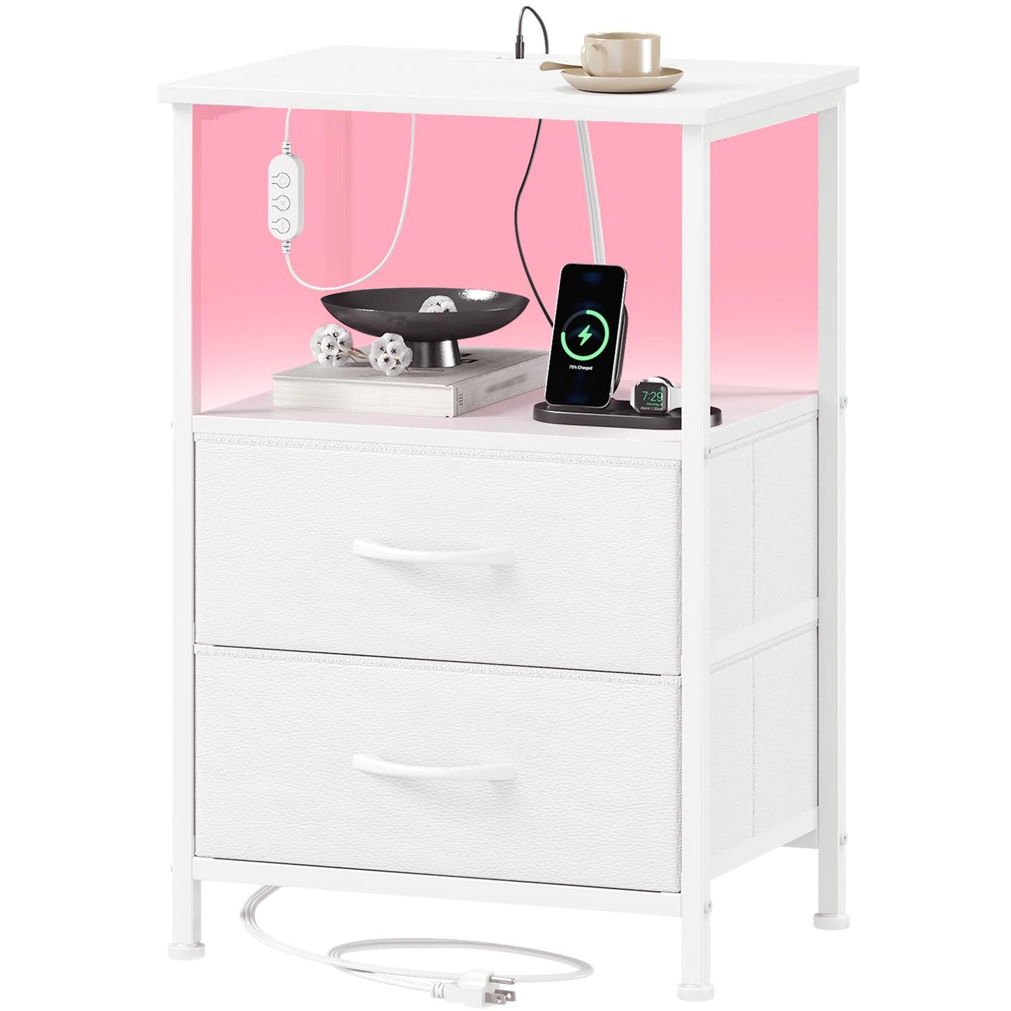 Somdot Nightstands with Charging Station & LED Light