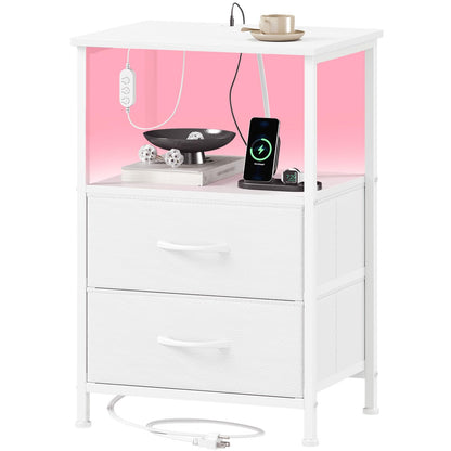 Somdot Nightstands with Charging Station & LED Light