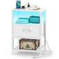 Yoobure End Table with Storage, LED Nightstand with Charging Station