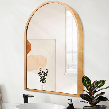 Arched Wall Mirror with Brushed Metal Frame for Bathroom & Entryway