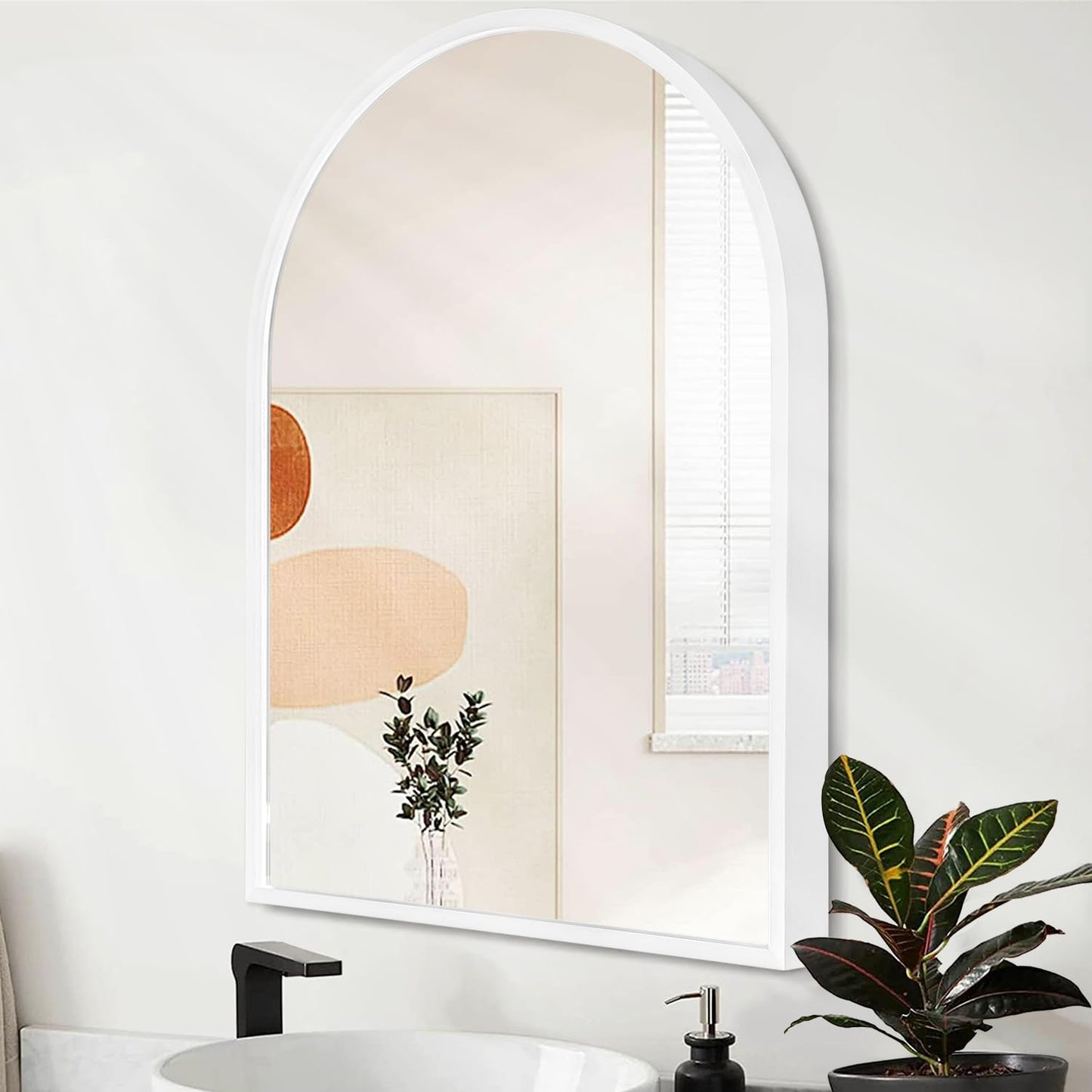 Arched Wall Mirror with Brushed Metal Frame for Bathroom & Entryway