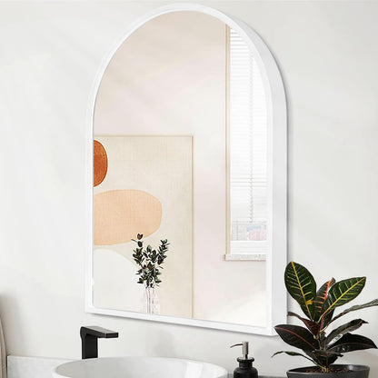Arched Wall Mirror with Brushed Metal Frame for Bathroom & Entryway