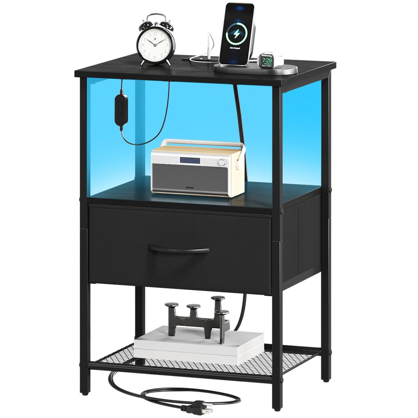 Somdot Nightstands with Charging Station & LED Light