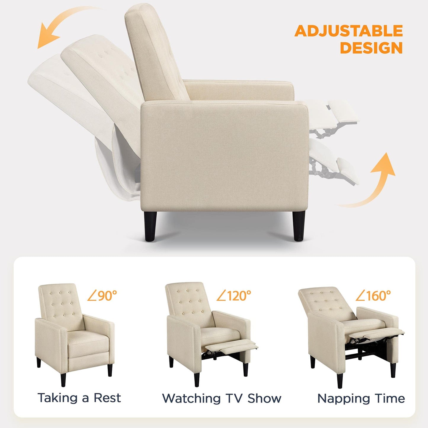 Yaheetech Fabric Recliner Chair Set of 2 Tufted Sofa Chair Beige