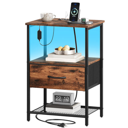 Somdot Nightstands with Charging Station & LED Light