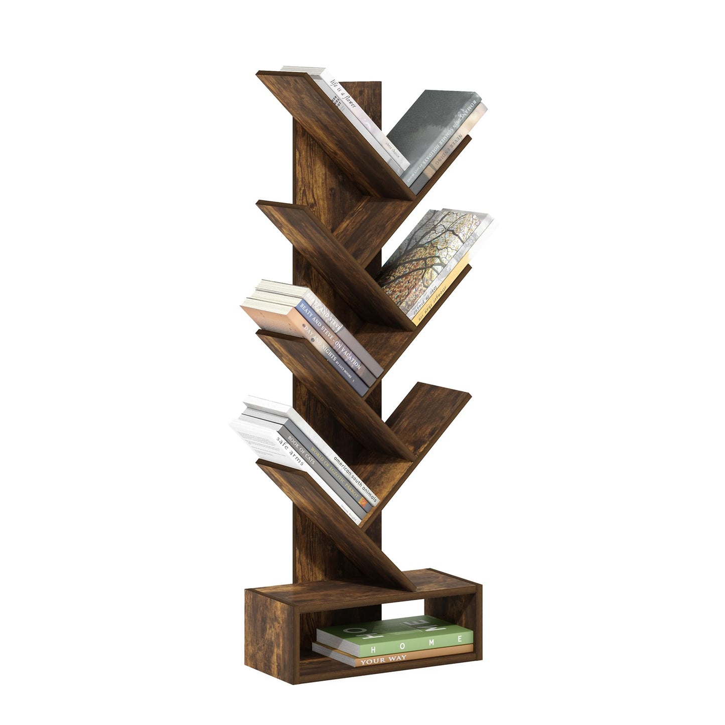 Tiered Wood Bookshelf with Open Storage Shelves for Home & Office