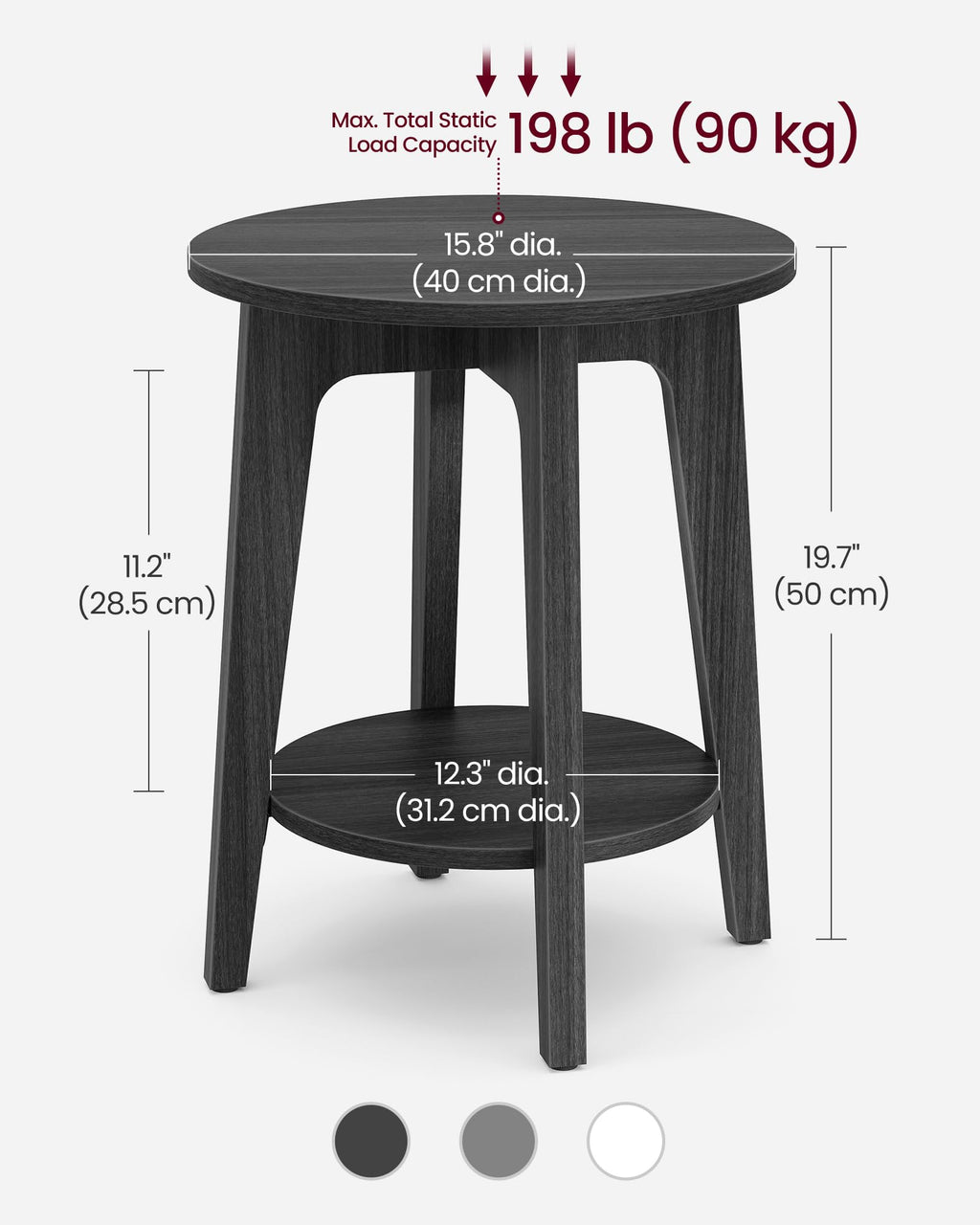 2-Tier Round Side Table with Tapered Legs for Small Spaces