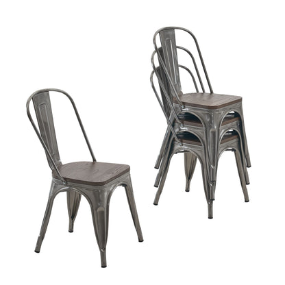 Farmhouse Metal Dining Chair with Stackable Indoor & Outdoor Design