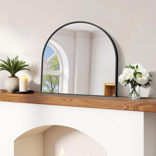 Arched Wall Mirror with Metal Frame and Crystal Clear Glass Design