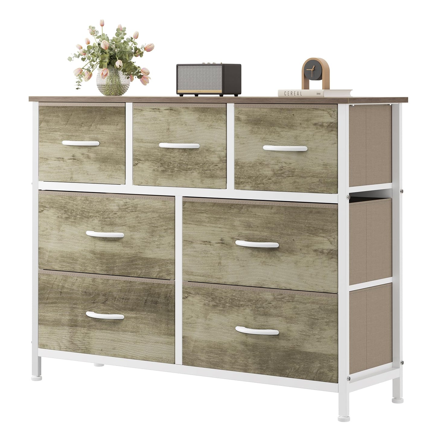 7 Drawer Fabric Dresser with Storage Bins and Steel Frame for Bedroom & Closet