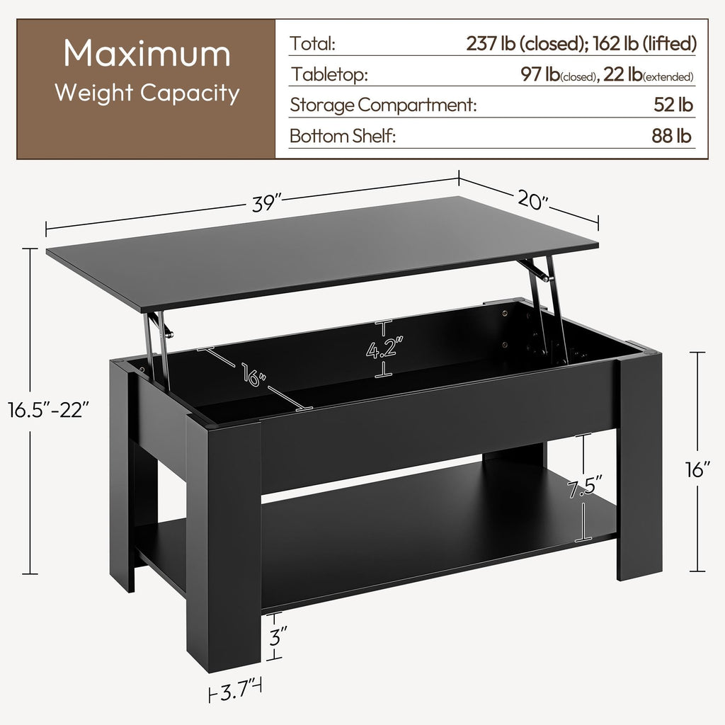 Lift Top Coffee Table with Hidden Storage Compartment for Living Room