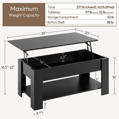 Lift Top Coffee Table with Hidden Storage Compartment for Living Room