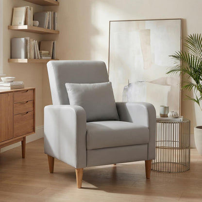 Mid Century Modern Upholstered Accent Chair with Wood Legs & Pillow