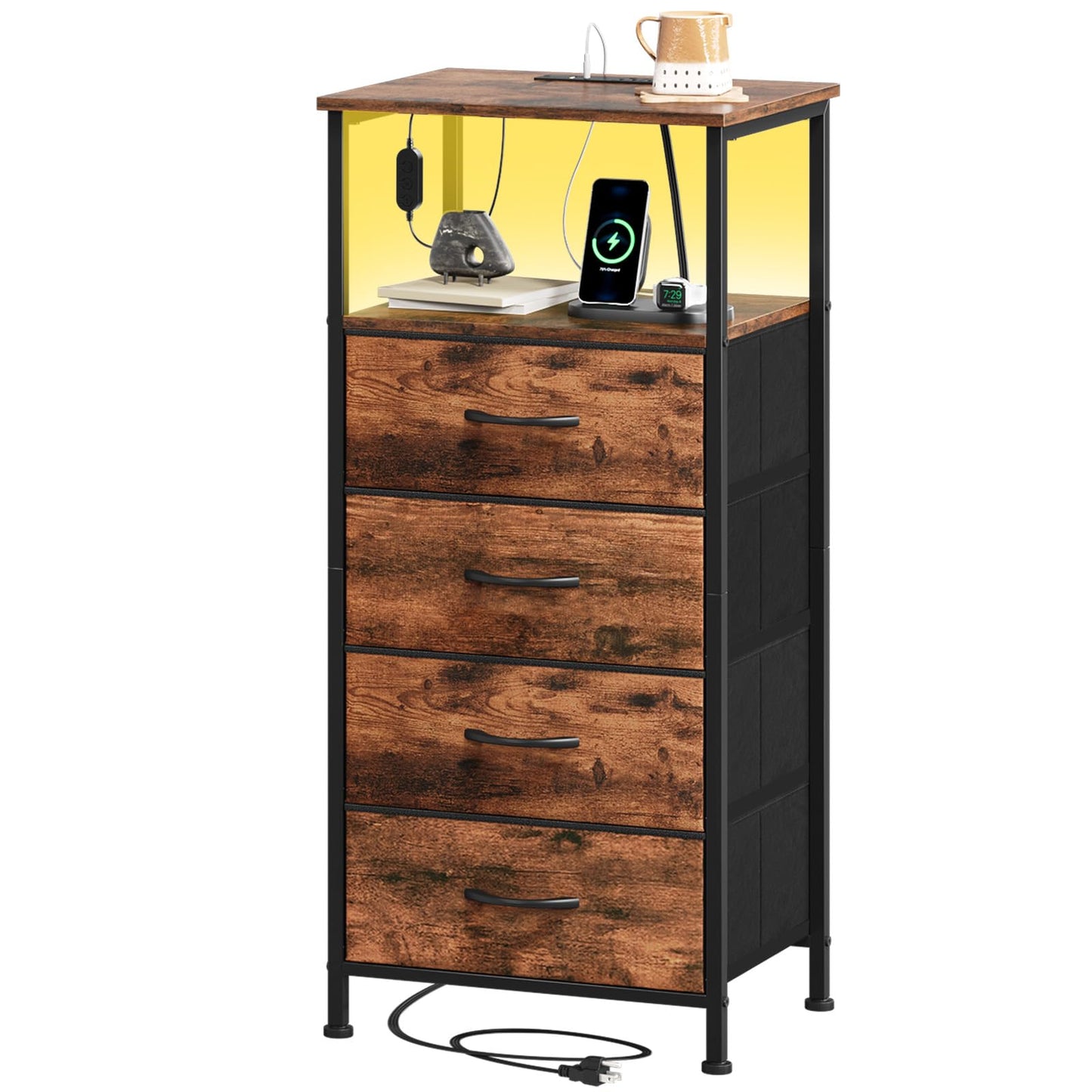 Somdot Nightstands with Charging Station & LED Light