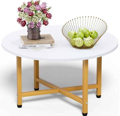 Round Coffee Table with Metal Frame for Living Room & Office