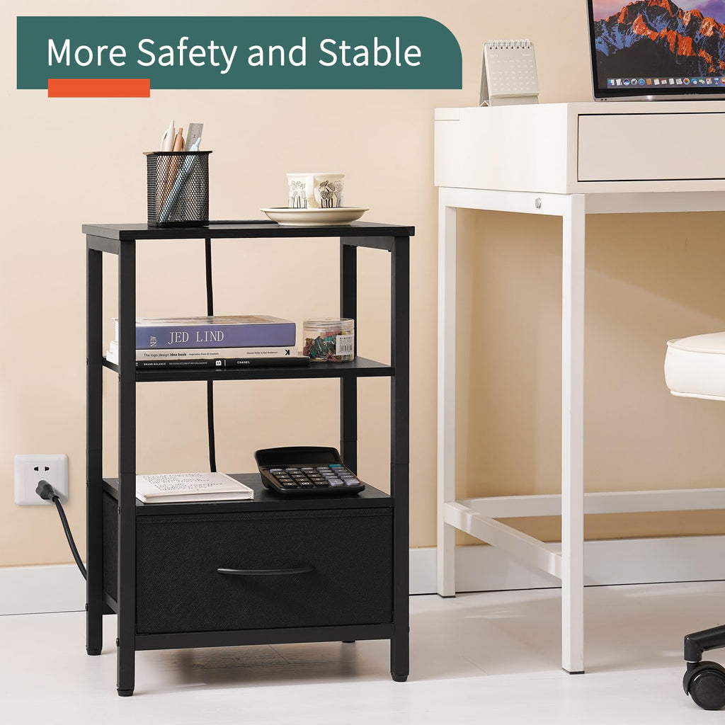 Yoobure End Table with Storage, LED Nightstand with Charging Station