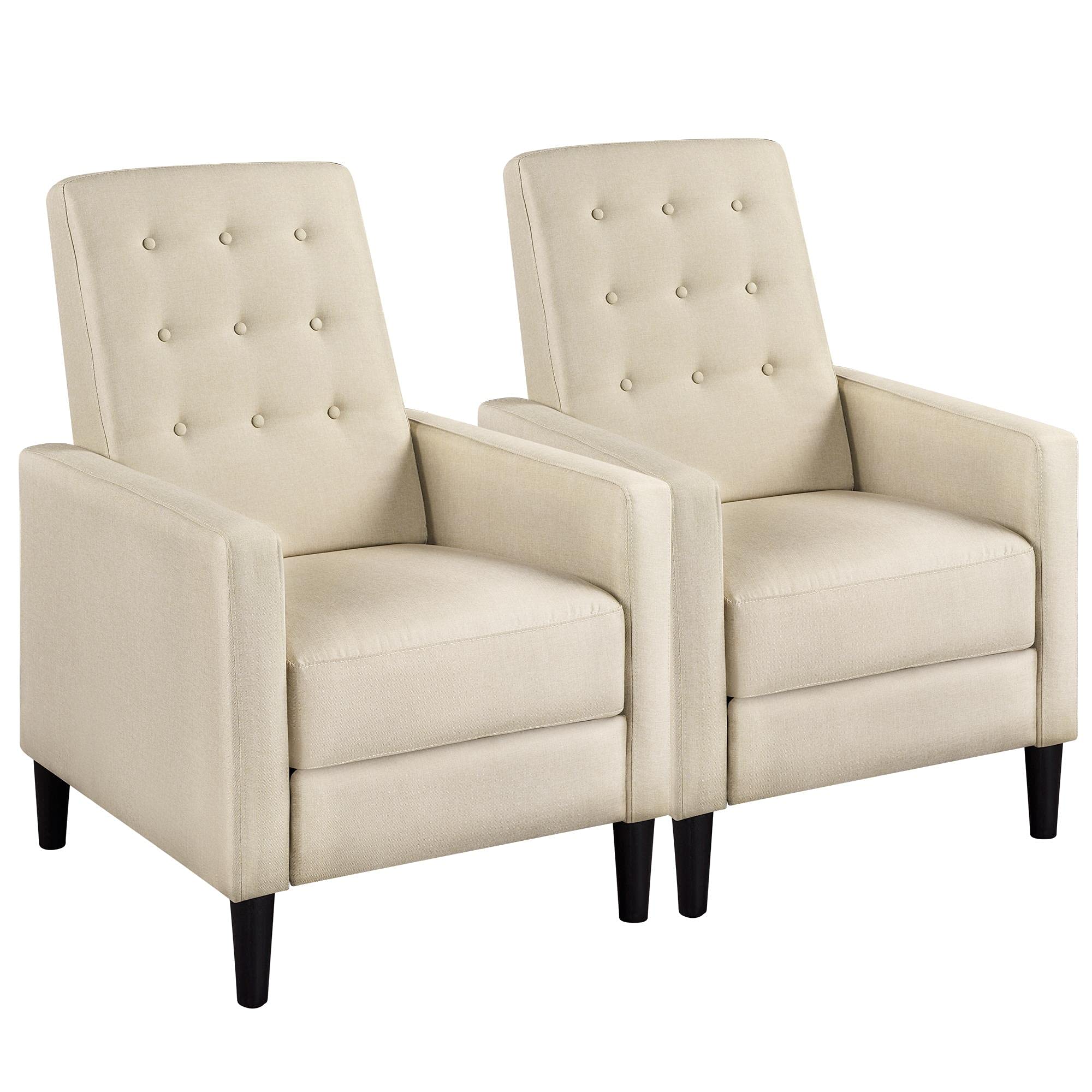 Yaheetech Fabric Recliner Chair Set of 2 Tufted Sofa Chair Beige