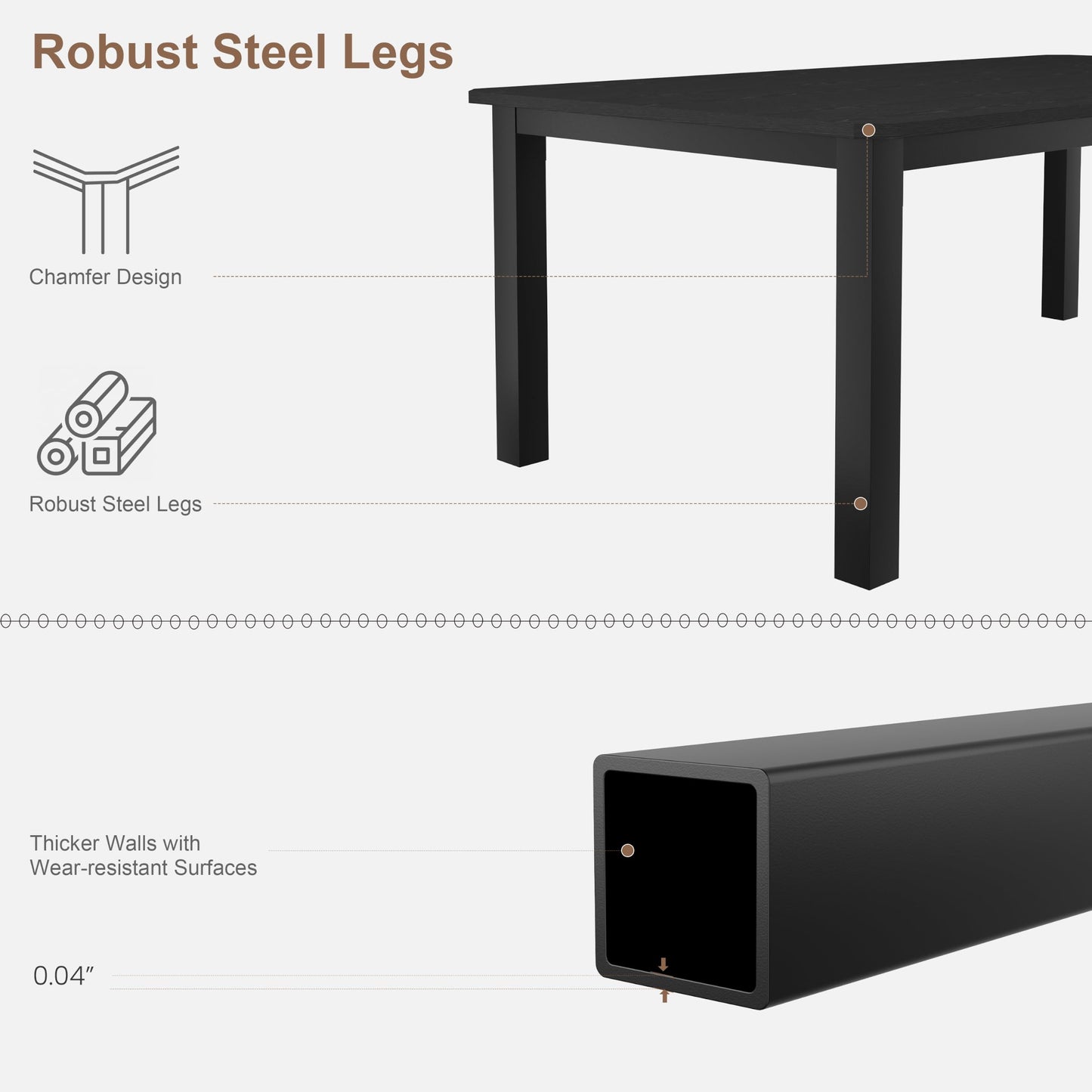 Industrial Dining Table with Metal Frame for Dining Room & Office Spaces