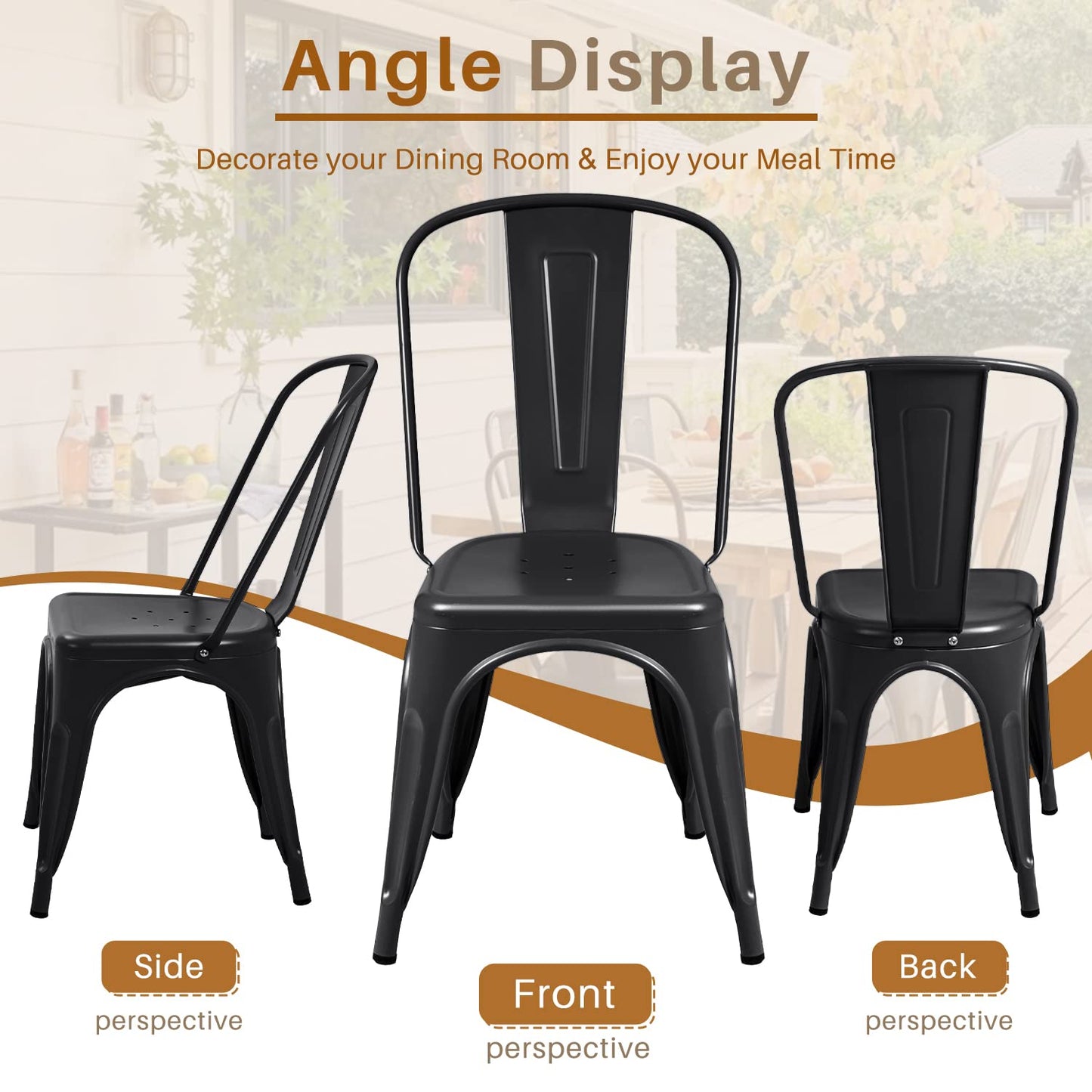 Stackable Metal Dining Chair Set with Classic Bistro Design for Indoor & Outdoor Use