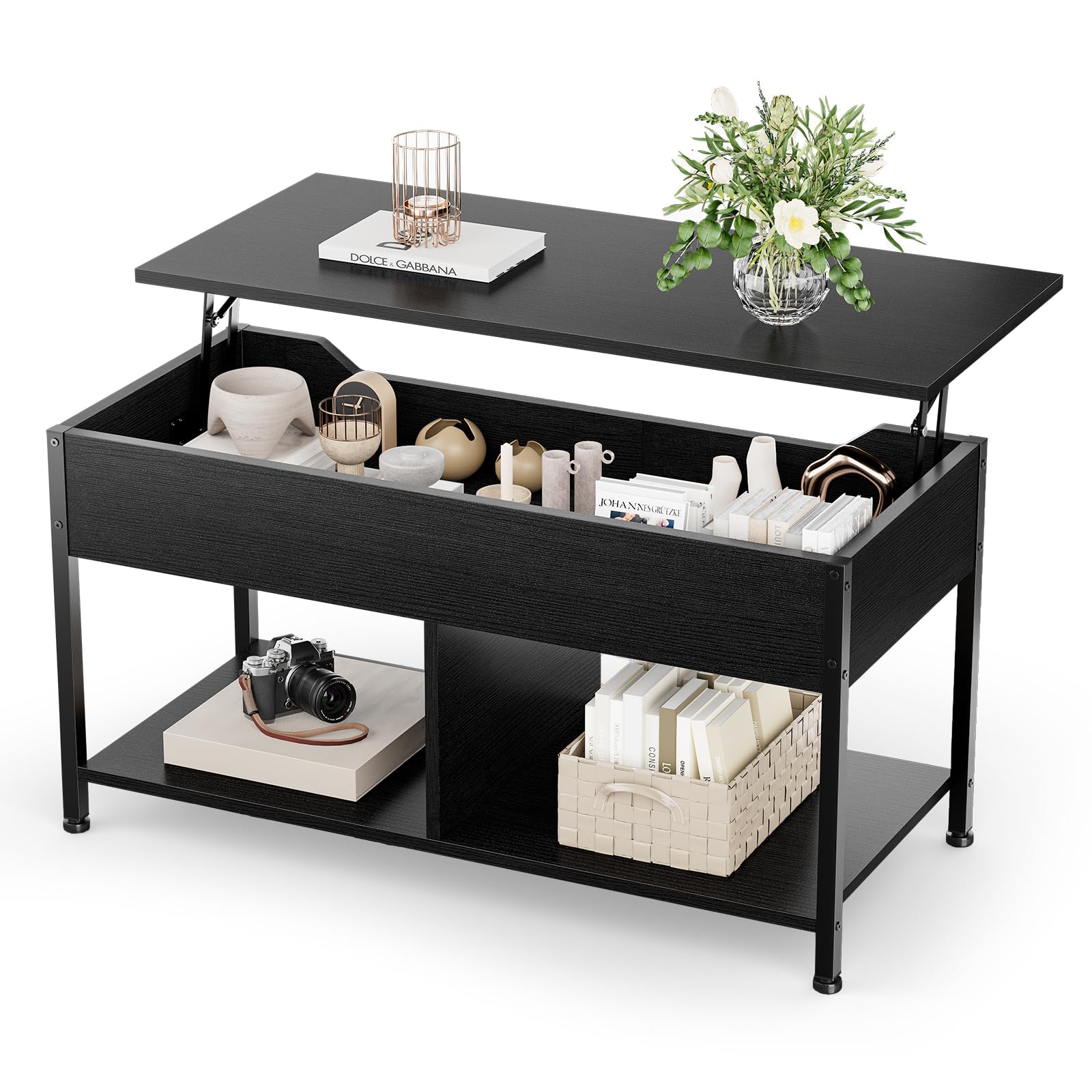 Lift Top Coffee Table with Hidden Storage Shelf for Living Room & Office