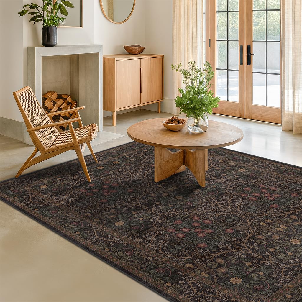 Vintage Washable Area Rug with Non-Slip Low Pile Design for Home Decor