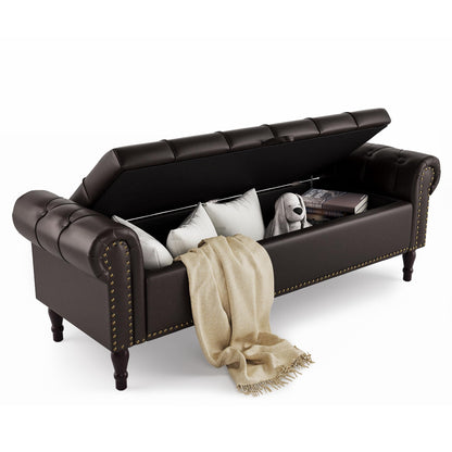 Linen Storage Bench with Rolled Arms and Tufted Design for Bedroom & Entryway