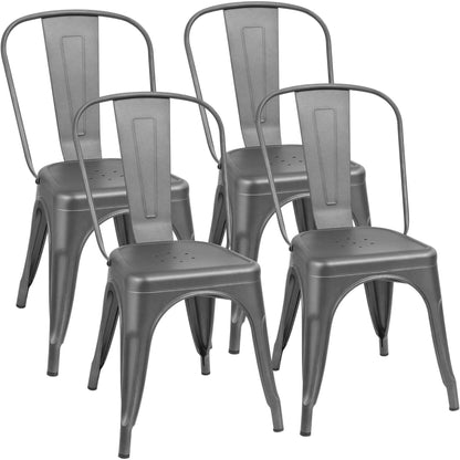 Stackable Metal Dining Chair Set with Classic Bistro Design for Indoor & Outdoor Use
