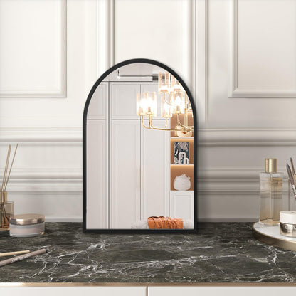 Arched Wall Mirror with Brushed Metal Frame for Bathroom & Entryway
