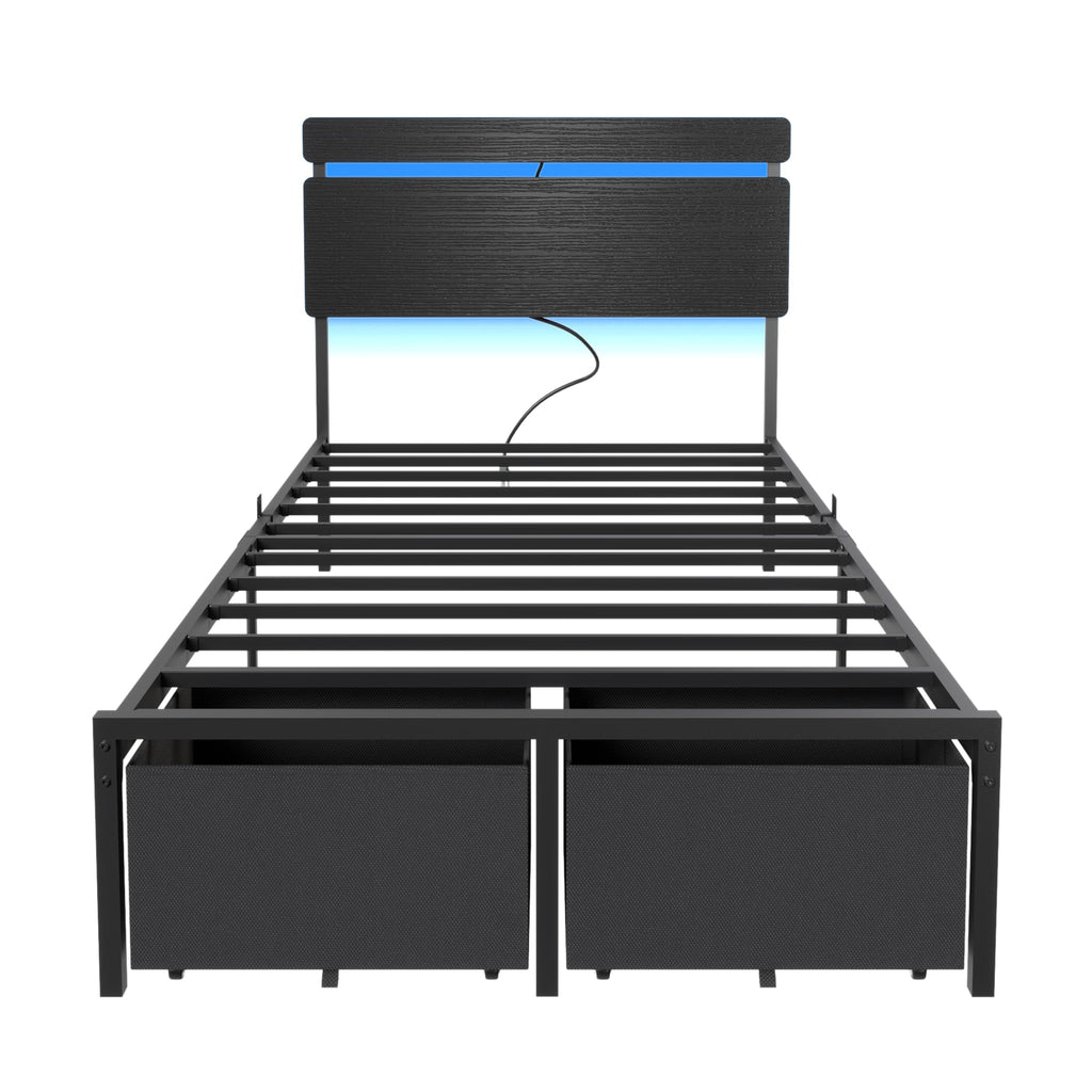 Forestell Bed Frame with Headboard, Platform Bed with 4 Storage Drawers