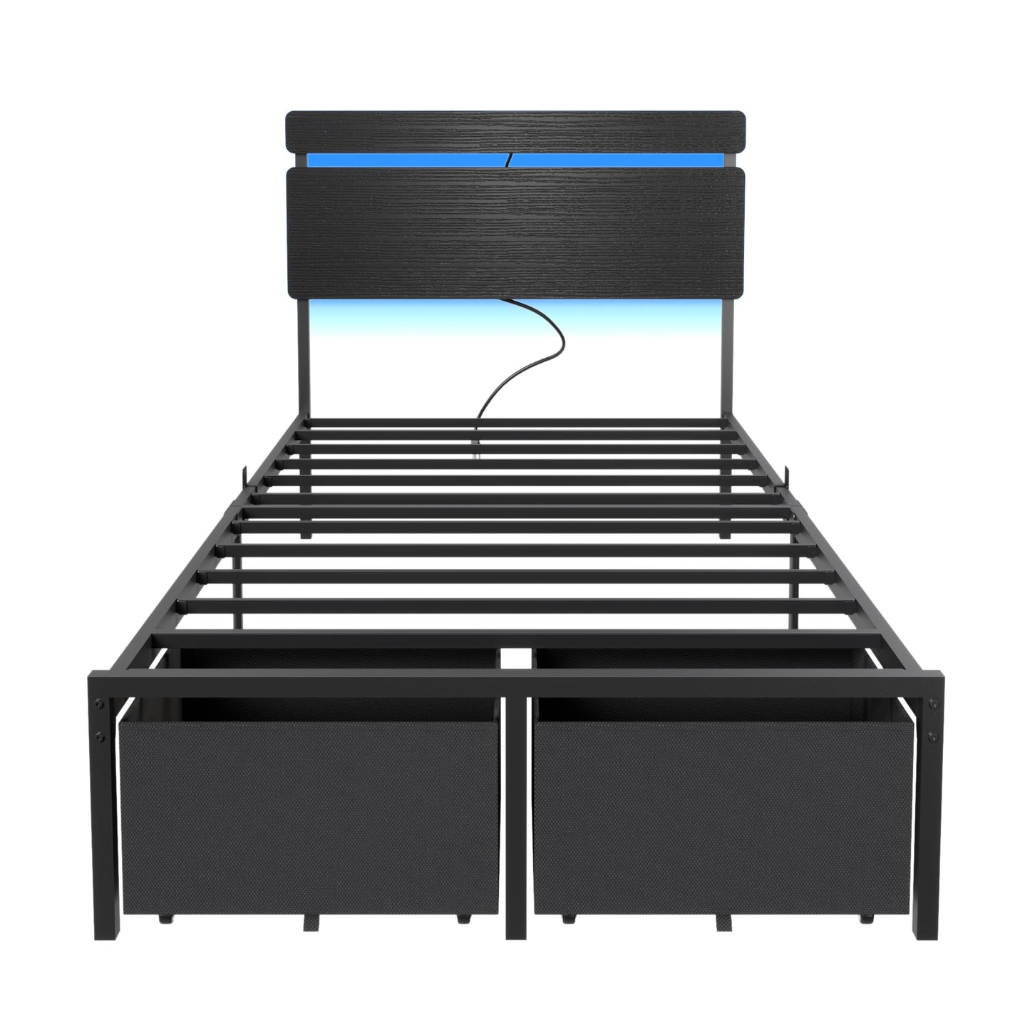 Forestell Bed Frame with Headboard, Platform Bed with 4 Storage Drawers