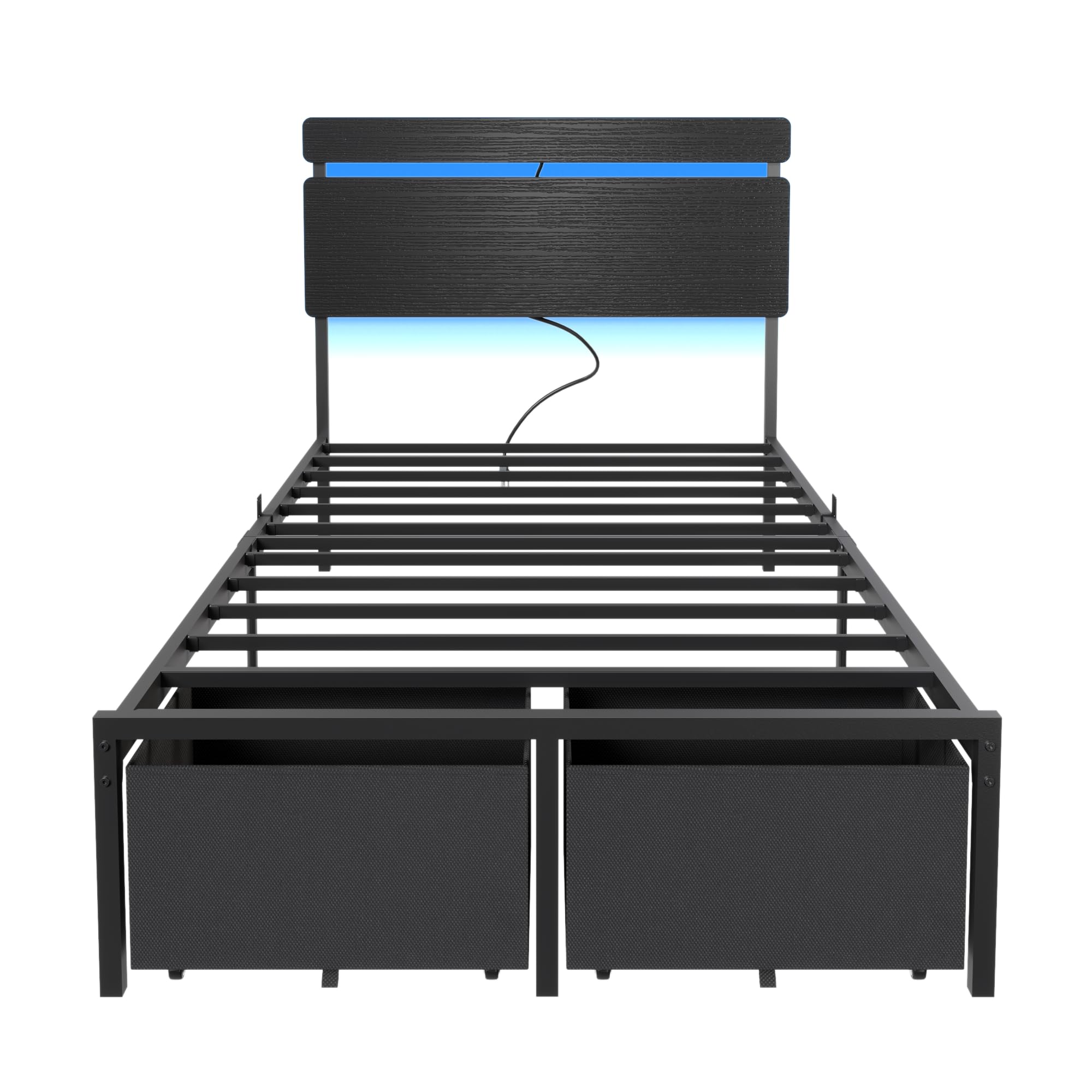 Forestell Bed Frame with Headboard, Platform Bed with 4 Storage Drawers