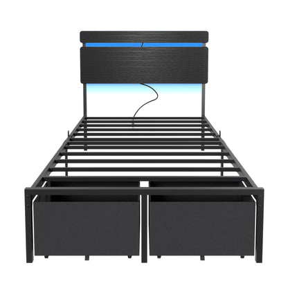 Forestell Bed Frame with Headboard, Platform Bed with 4 Storage Drawers