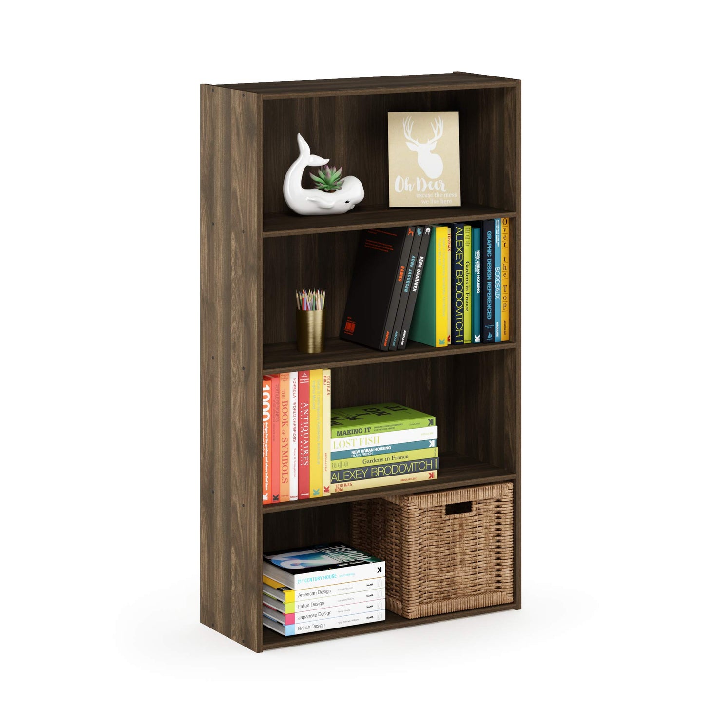 Tiered Wood Bookshelf with Open Storage Shelves for Home & Office