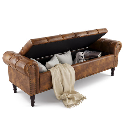 Linen Storage Bench with Rolled Arms and Tufted Design for Bedroom & Entryway