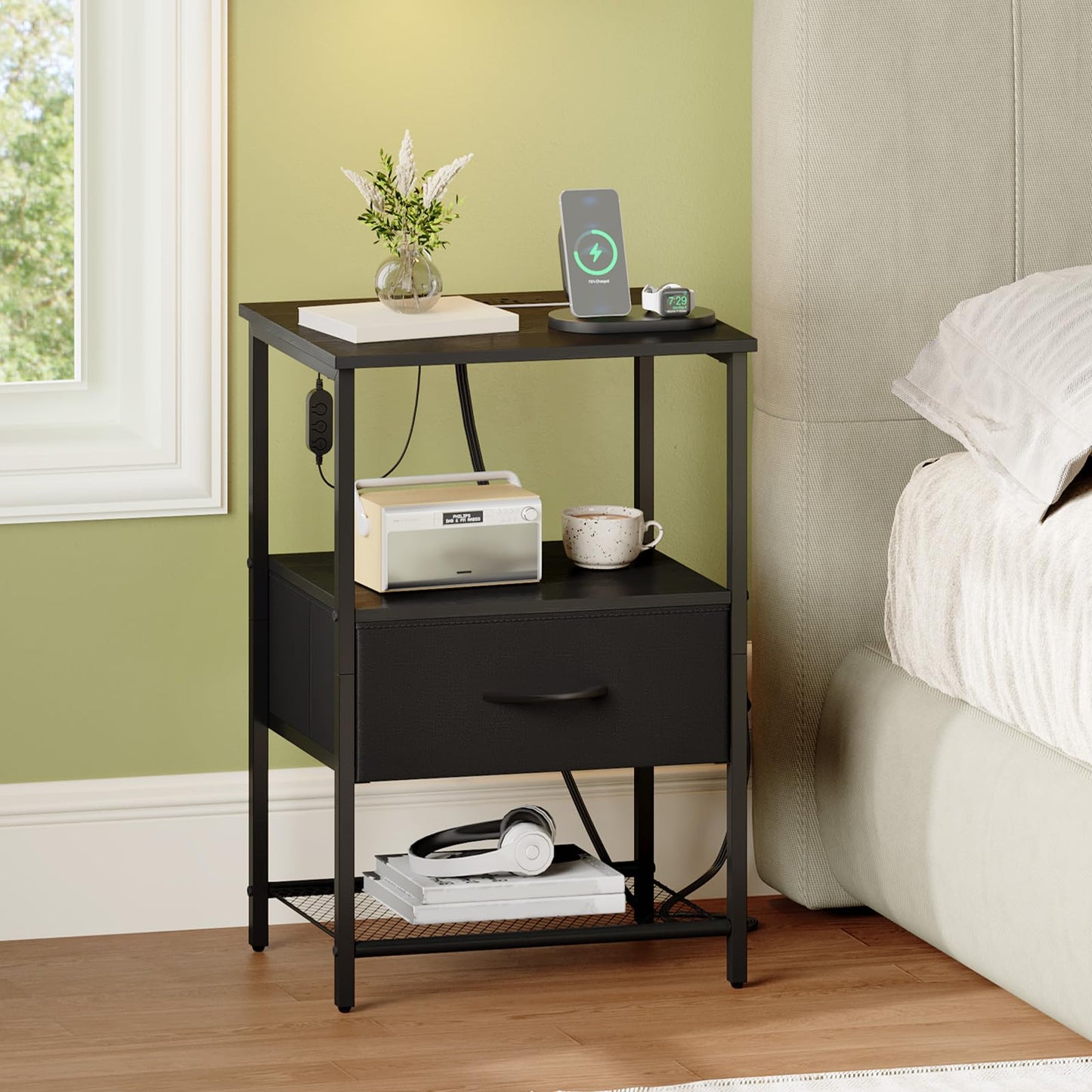 Somdot Nightstands with Charging Station & LED Light