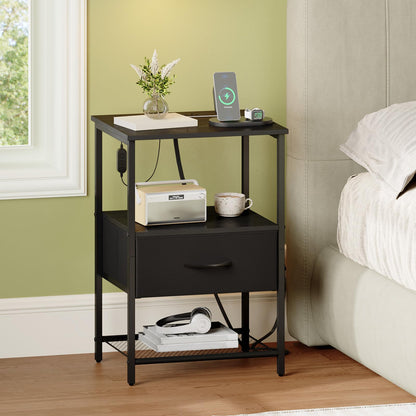 Somdot Nightstands with Charging Station & LED Light