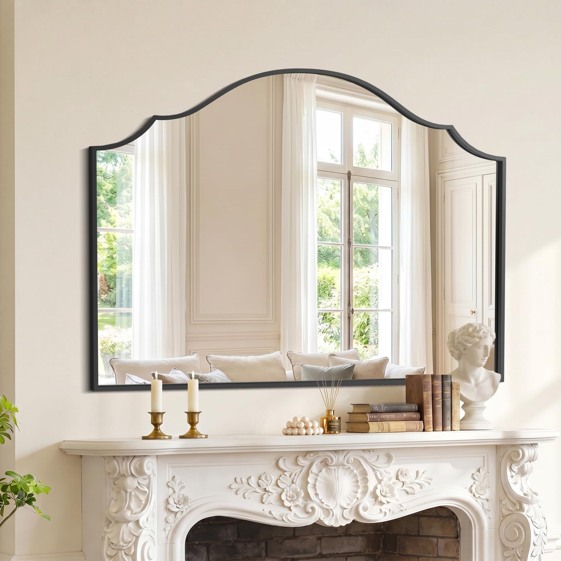 Scalloped Arched Wall Mirror with Vintage Metal Frame for Home Decor