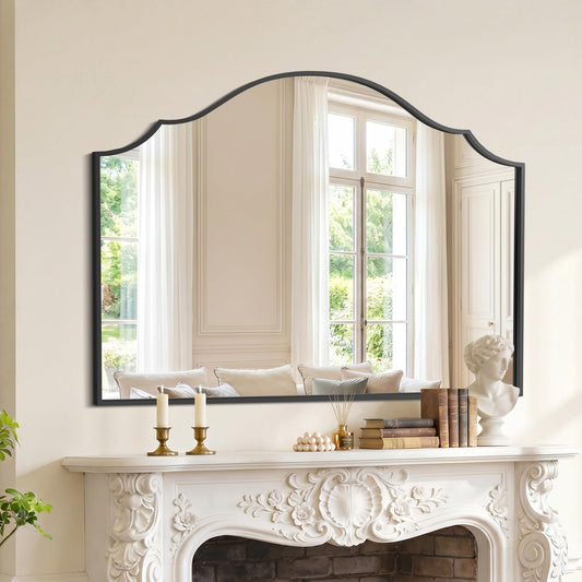 Scalloped Arched Wall Mirror with Vintage Metal Frame for Home Decor