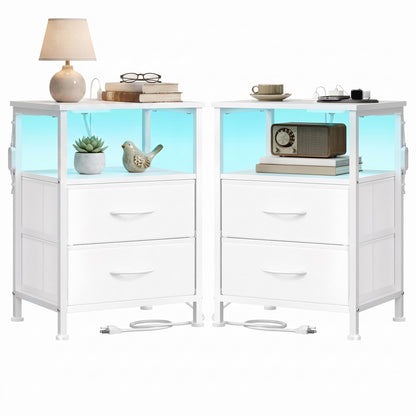 Nightstand with Charging Station and Adjustable LED Lights