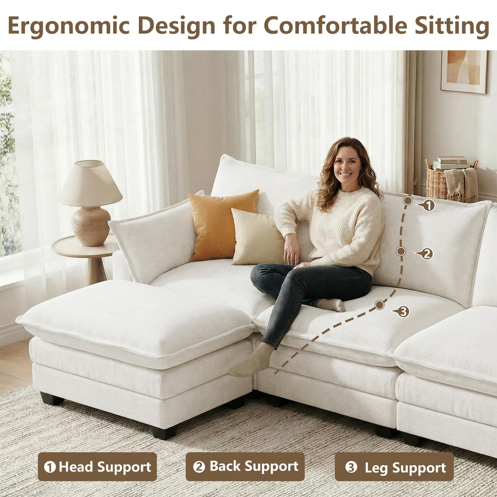 Modular U Shaped Sectional Sofa with Movable Ottoman & Pillows