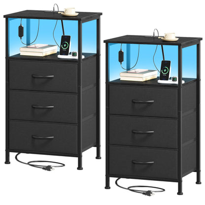 Somdot Nightstands with Charging Station & LED Light