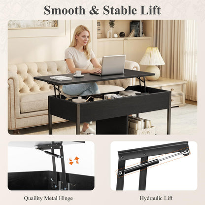 Lift Top Coffee Table with Hidden Storage Shelf for Living Room & Office