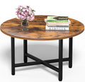 Round Coffee Table with Metal Frame for Living Room & Office