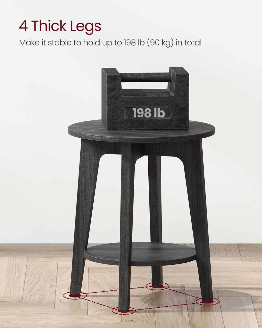 2-Tier Round Side Table with Tapered Legs for Small Spaces
