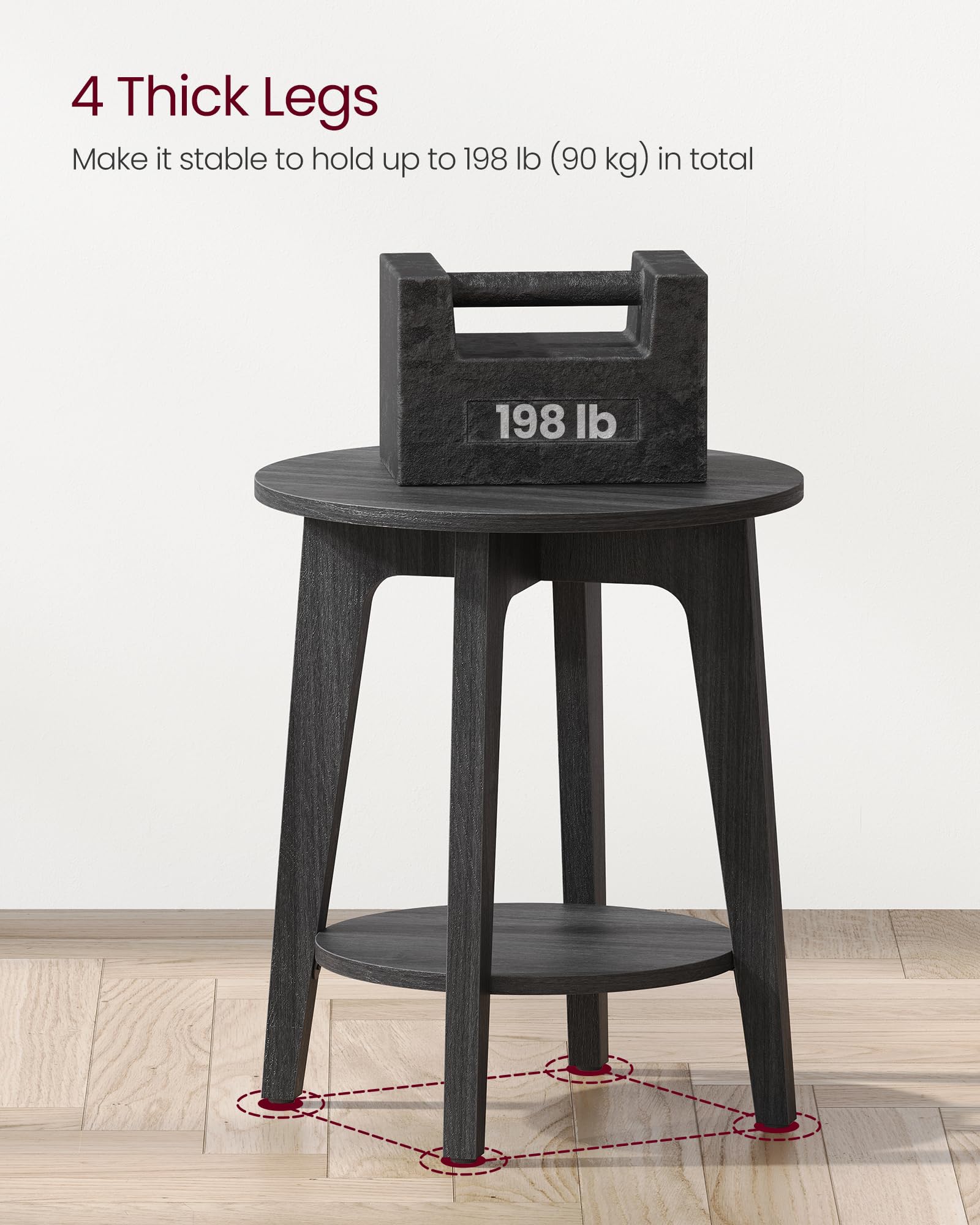 2-Tier Round Side Table with Tapered Legs for Small Spaces