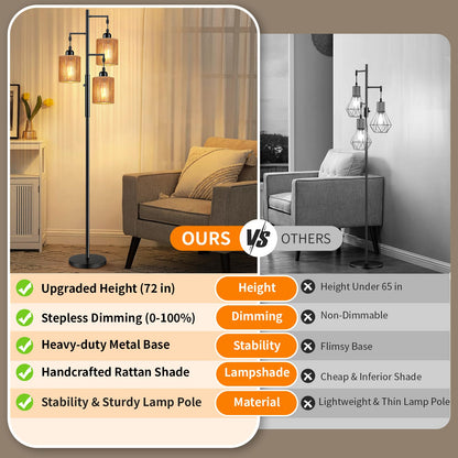 Hotsonic 72" Tall Boho Floor Lamp-Black