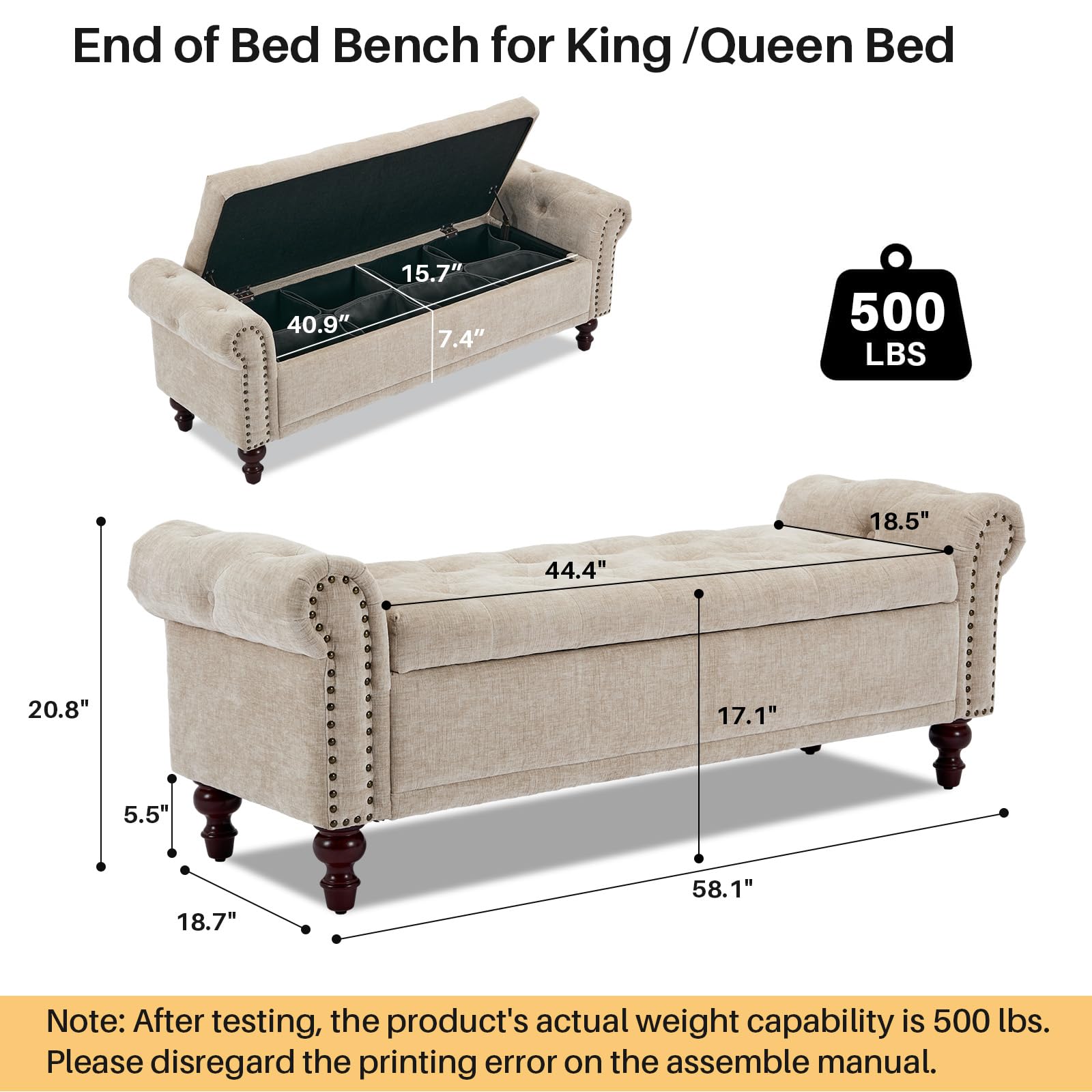 SOFTHION Upholstered Storage Bench