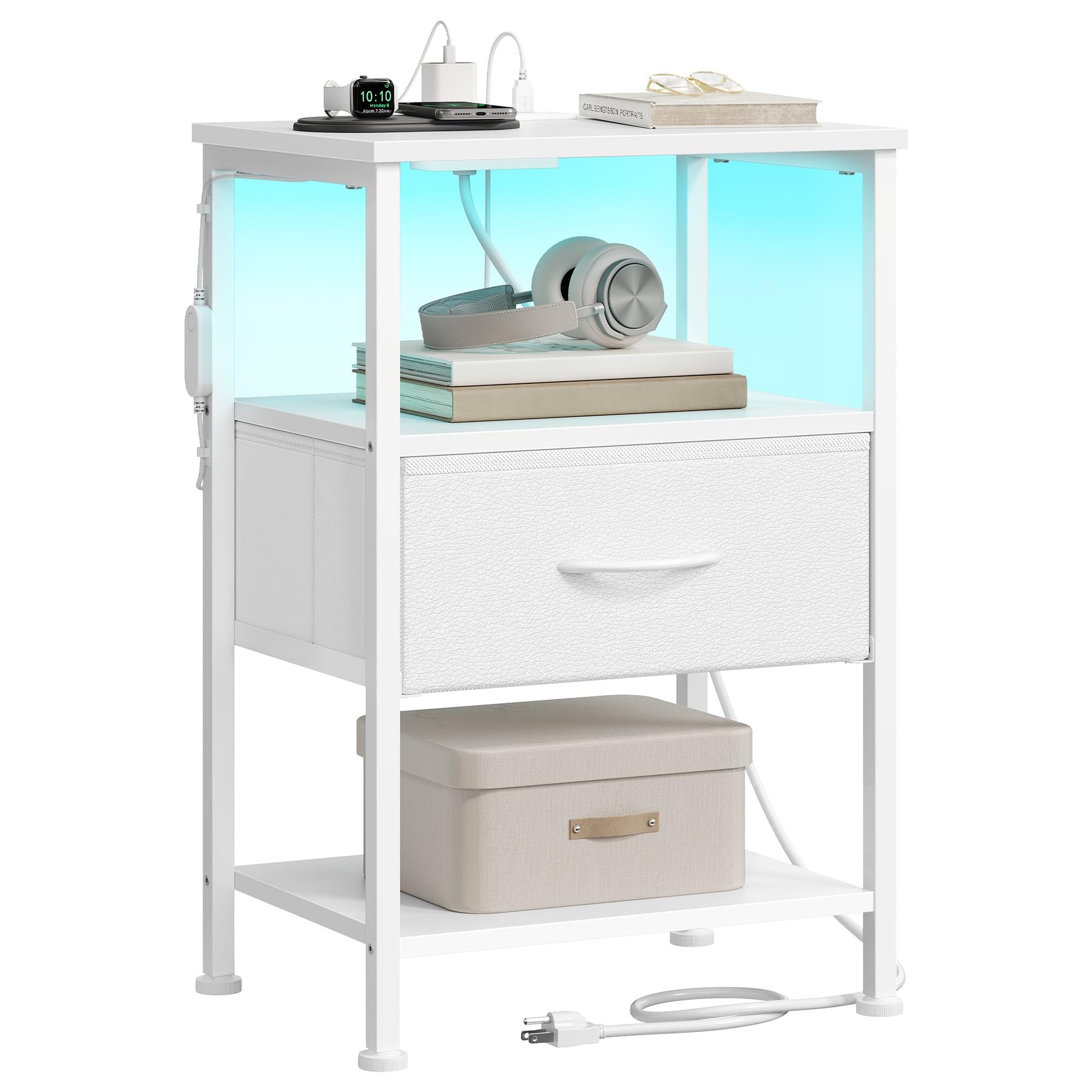 Nightstand with Charging Station and Adjustable LED Lights